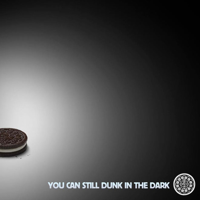 Oreo cookie and text that reads "You can still dunk in the dark."