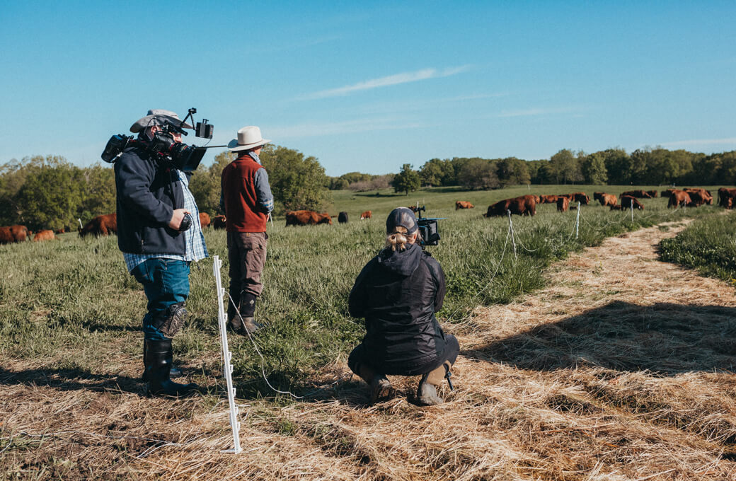 Video team framing shot on the farm- motion and video bts