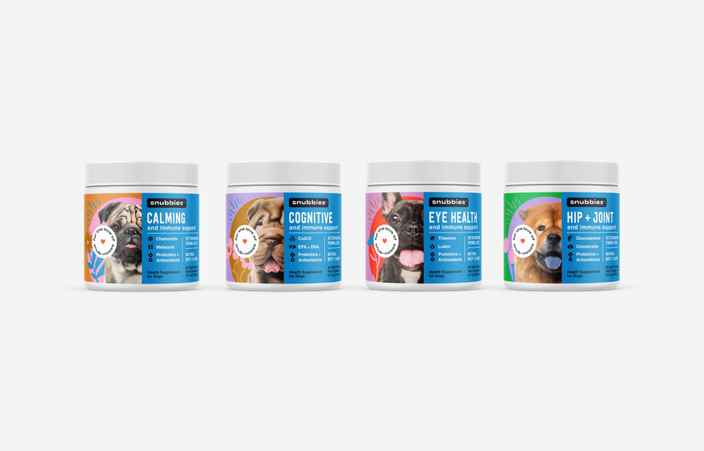 Snubbies_Dog_Supplements_Pet_Industry_branding_Strategy_Pet_Marketing_Packaging_Design_Product_lineup