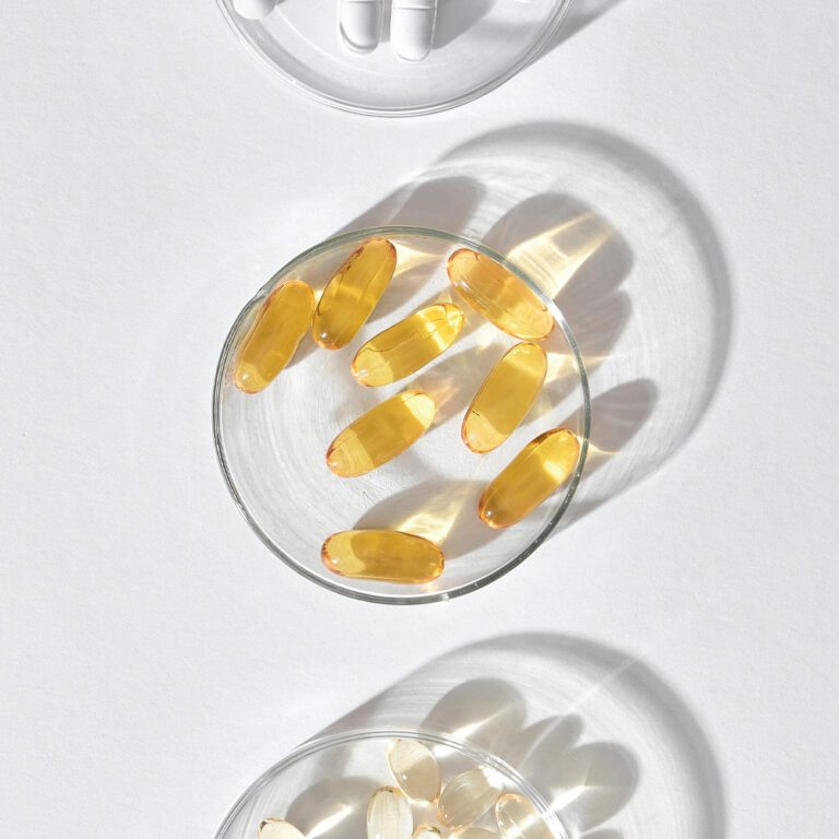 Three glasses with pills as thumbnail image for POV on the merits of branded ingredients in the supplement industry