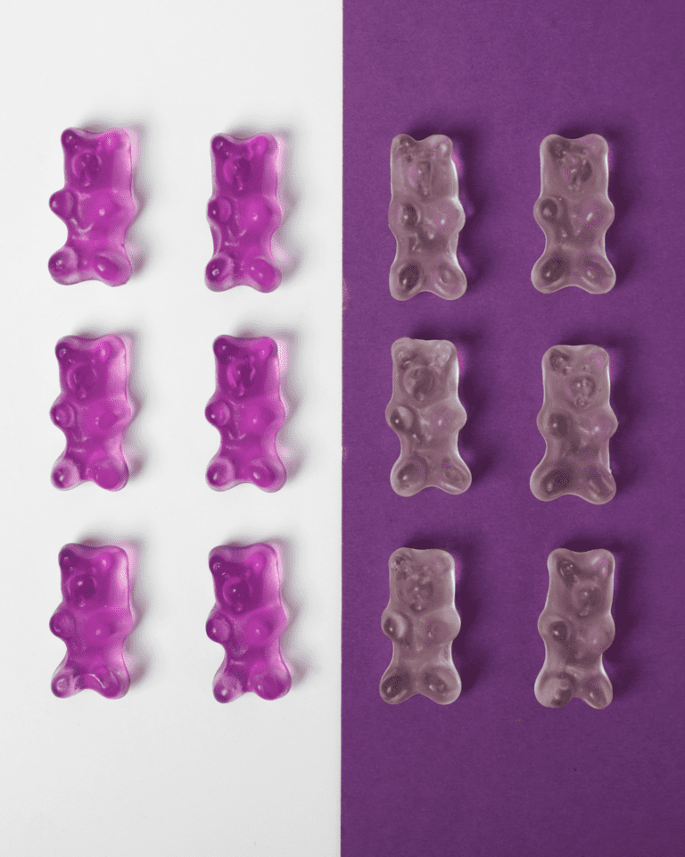 Purple and white image of gummy supplements linking to ingredient branding showcase.