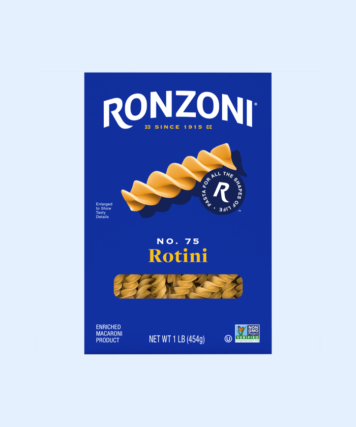 Blue box of Ronzoni Rotini Pasta linking to digital strategy case study.
